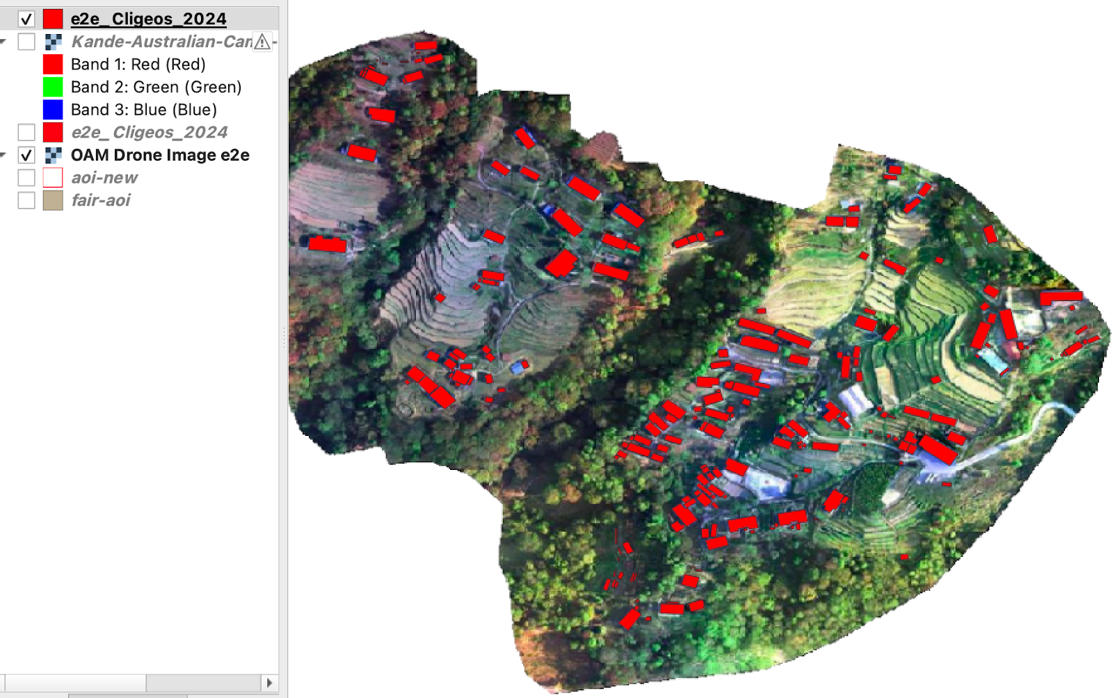 Data layers on GIS program